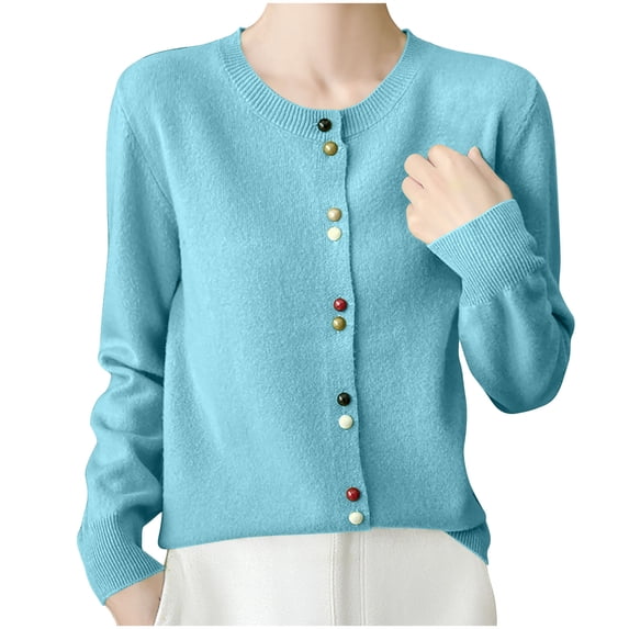 Lovzfmll Cardigan Sweaters for Women, Solid Color Round Neck Cardigan, Knit Button Front Open Front Sweater, Fall Clothing
