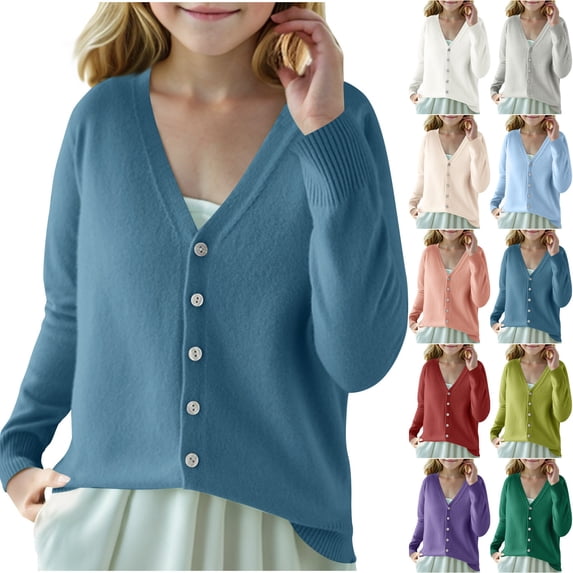Lovzfmll Cardigan for Girl's, V-Neck Knit Button Front, Casual Long ...
