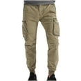 thumbnail image 1 of Lovzfmll Cargo Pants for Men, Men's Pants, Water Ripstop Cargo Pants, Lightweight Solid Color Loose Casual Pocket Outdoor Elastic Waistbelt Jogger Drawstring Work Hiking Pants Khaki 32, 1 of 9