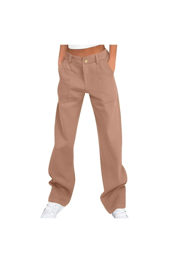 Cargo Pants for Women, Button Front Utility Trousers, Loose Fit Casual Joggers with Multiple Pockets Pink, S