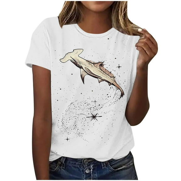 Lovzfmll Casual Print Women's Short Sleeve Top, Pullover Round Neck Tee, Lightweight Comfortable Shirt