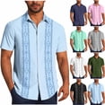 thumbnail image 1 of Lovzfmll Casual Vintage Bowling Camp Short Sleeve Beach Shirt, Men's Summer Button Up with Soft Breathable Fabric Army Green, 4XL, 1 of 6