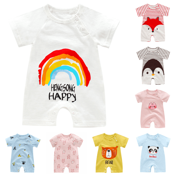 Lovzfmll Character Print Short Sleeve Romper for Toddlers, Snap Crotch Jumpsuit for Little Boys & Girls, Summer Casual Outfits for 0-3 Months