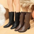 thumbnail image 1 of Lovzfmll Chelsea Boots Women, Mid Calf Pointed Toe Retro Low Heel, Mid Heel Pointy Toe Leather Boots Casual Black Boots, 1 of 9