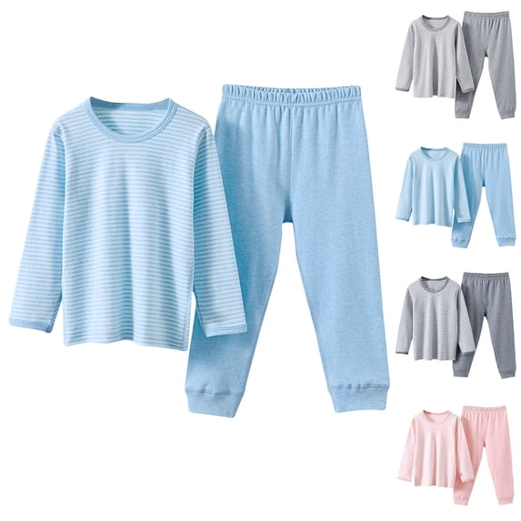 Lovzfmll Cotton Thermal Underwear Set, Long Sleeve Round Neck Top & Jogger Pants for Boys & Girls, Sleepwear Outfits for Toddler 2-3 Years
