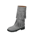 thumbnail image 1 of Lovzfmll Cowboy Boots for Women, Western Fringe Knee High Mid Heel, Low Heel Round Toe Cowgirl Boots Fall Gray Boots, 1 of 9