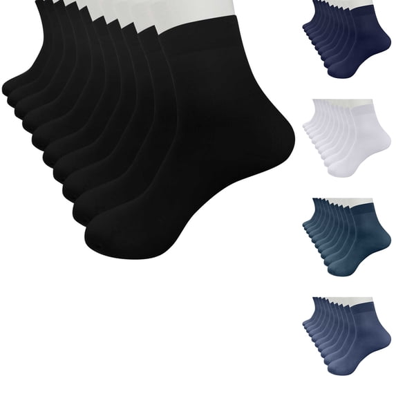 Lovzfmll Crew Socks for Men, 10-Pack Fiber-Thin Elastic Short Silk Stockings, Breathable Summer Socks White, Free Size