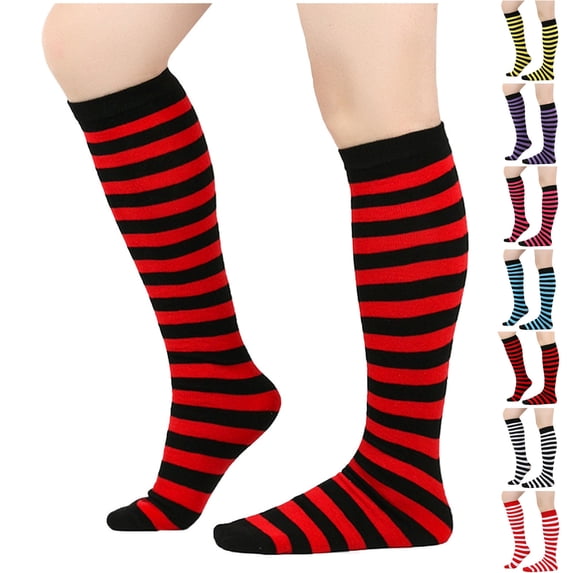 Lovzfmll Crew Socks for Unisex, Winter Warm Striped Calf & Knee Socks, Cotton Mid-Calf Universal Socks Hot Pink, Free Size