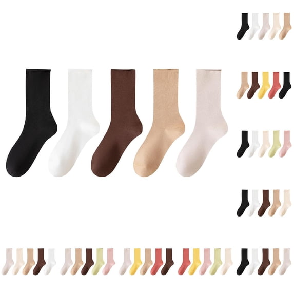 Lovzfmll Crew Socks for Women, 5-Pack Mid-Calf Solid Color Warm Socks, Comfortable Breathable Multicolor Socks Green, Free Size