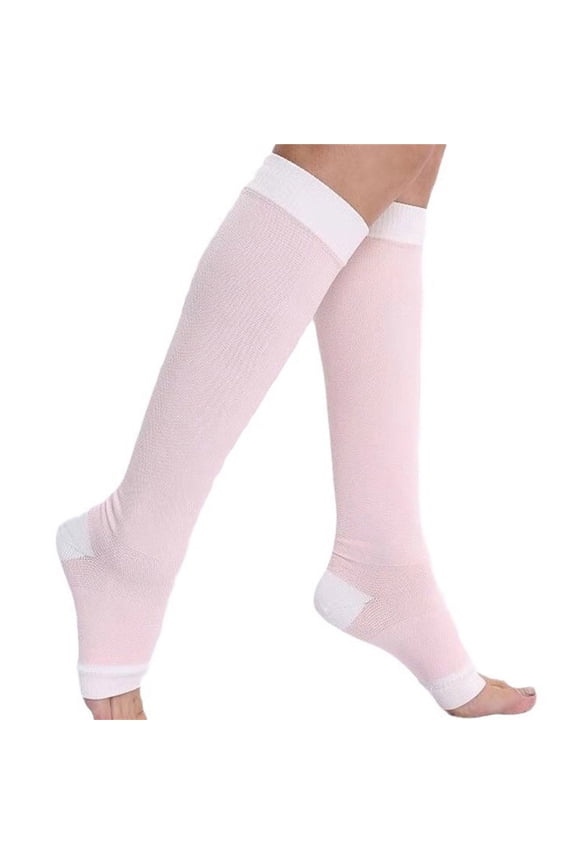 Crew Socks for Women, Open-Toe Pressure Calf Socks, Long Stretch Cycling Compression Socks Pink, S