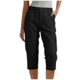 thumbnail image 1 of Lovzfmll Cropped Pants for Women, Solid Color Elastic Waist with Pockets & Drawstring, Casual Outdoor Capri Pants Black, S, 1 of 6