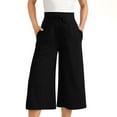 thumbnail image 1 of Lovzfmll Joggers Pants women 2024! Women's Wide Leg Cropped Pants with Pockets Light Weight Comfy Casual Pajama Pants Black L, 1 of 8