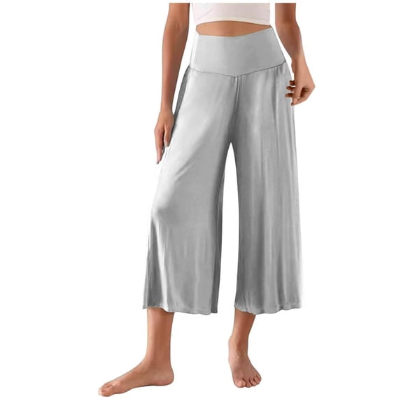 Lovzfmll Joggers Pants women 2024! Women's Wide Leg Cropped Pants with Pockets Light Weight Comfy Casual Pajama Pants Gray XL