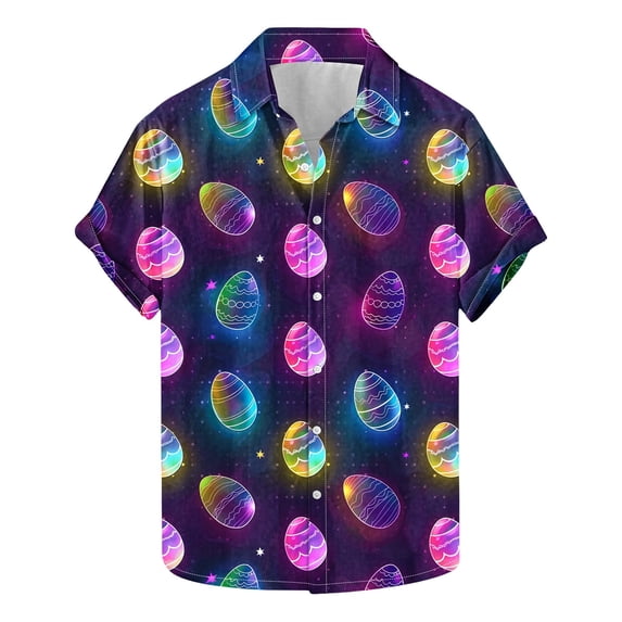 Lovzfmll Easter Holiday Print Shirt for Men, Fashion Short Sleeve Button Down Top, Casual Festive Collared Blouse