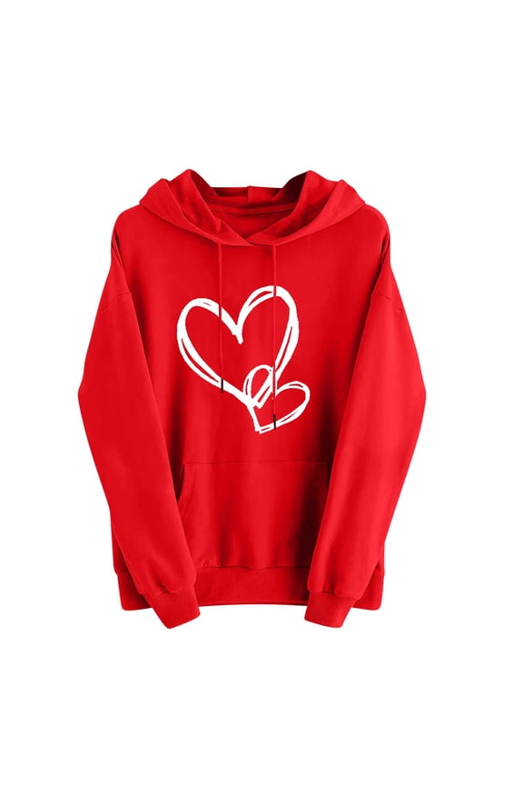 Essentials Hoodie for Women, Long Sleeve Shirts Going Out Tops, Loose Fit LOVE Print Valentine's Days Sweatshirt