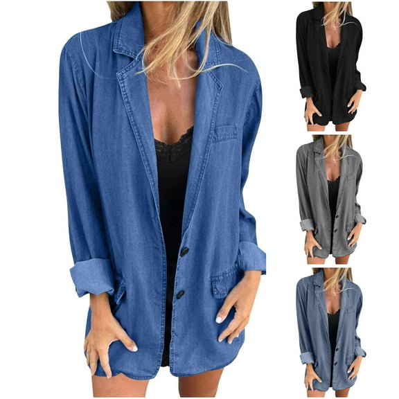 Lovzfmll Fall Jackets for Women, Denim Tops Overcoat Jean Jacket Women Casual Outerwear Women Fall Clothes