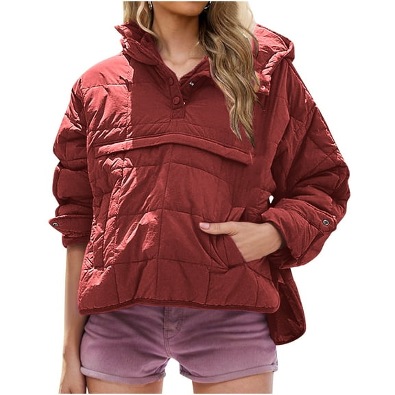 Lovzfmll Fall Jackets for Women, Oversized Pullover Hoodie, Quilted Lightweight Hooded Jacket, Winter Clothing
