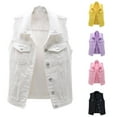 thumbnail image 1 of Lovzfmll Fall Jackets for Women, Solid Color Denim Vest, Sleeveless Casual Jacket, Fall Clothing, 1 of 5