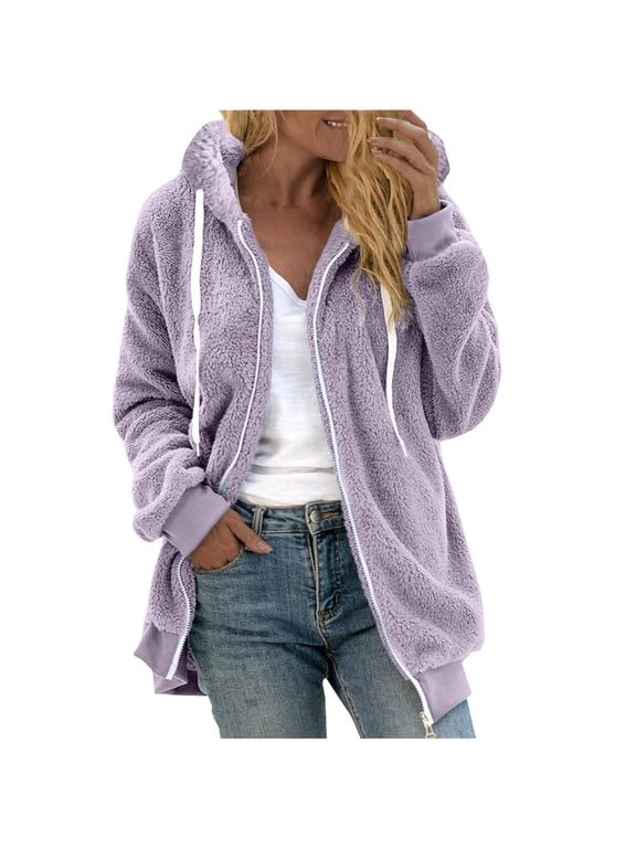 Fall Jackets for Women, Solid Color Double Faced Jacket, Hooded Zip Up Fleece Coat, Fall Winter Clothing
