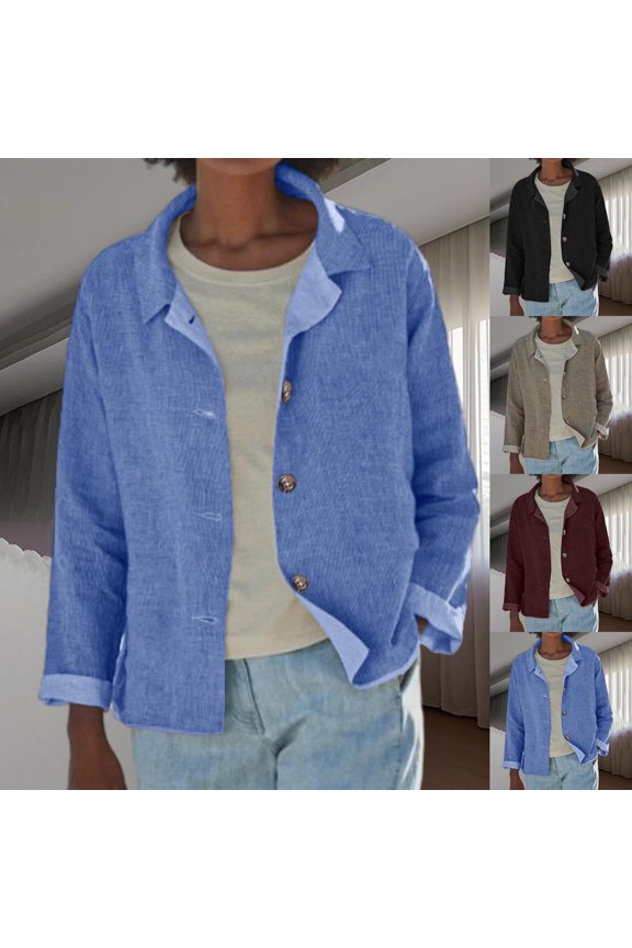 Fall Jackets for Women, Solid Color Notched Collar Cardigan, Button Front Casual Coat, Fall Winter Clothing