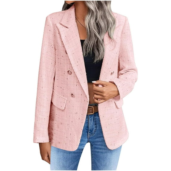 Lovzfmll Fall Jackets for Women, Solid Color Tweed Blazer, Casual Suit Jacket, Fall Clothing