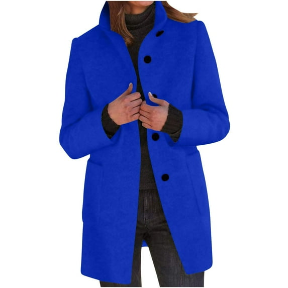 Lovzfmll Fall Jackets for Women, Solid Color Vintage Trench Coat, Notched Collar Tweed Jacket with Pockets, Fall Winter Clothing