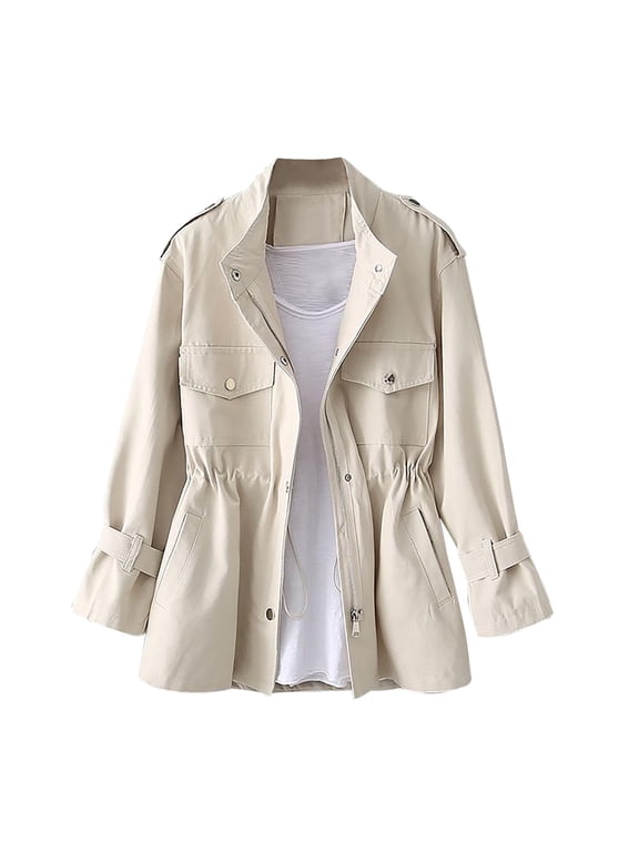 Fall Jackets for Women, Solid Color Waist Tied Jacket, Casual Coat with Pockets, Fall Clothing