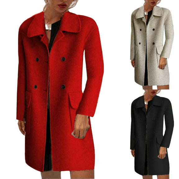 Lovzfmll Fall Jackets for Women, Solid Color Wool Blend Coat, Long Length Trench Style, Fall Winter Clothing