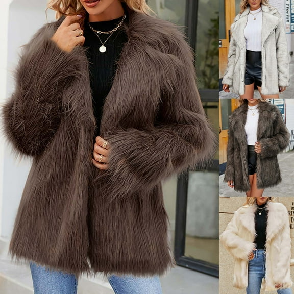 Lovzfmll Faux Fur Coat for Women, Solid Color Stand Collar Plush Jacket, Luxury Soft Winter Coat for Casual Elegance