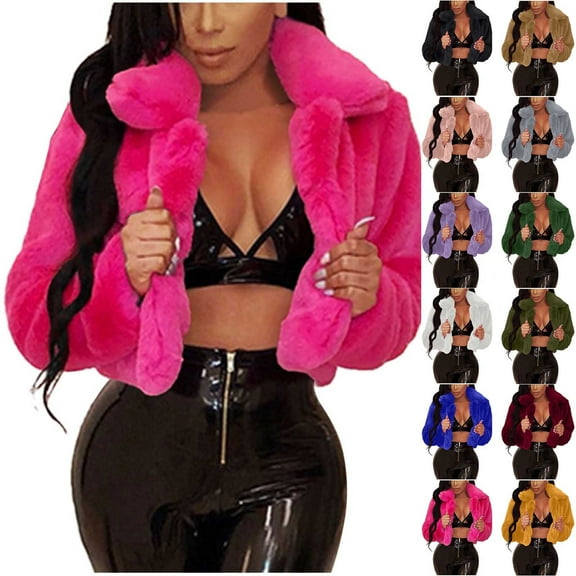 Lovzfmll Faux Fur Jacket for Women, Solid Color Notched Collar Plush Coat, Luxury Soft Winter Top for Casual Chic Style