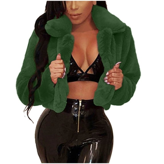 Lovzfmll Faux Fur Jacket for Women, Solid Color Notched Collar Plush Coat, Luxury Soft Winter Top for Casual Chic Style