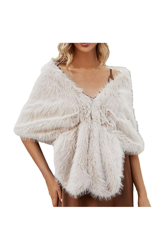 Faux Fur Shawl Scarf for Women, Ultra-Soft Plush Warm Winter Shrug, Elegant Cloak Cape for Bridal Wedding Party Gift