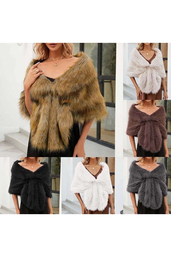 Faux Fur Shawl Wrap for Women, Ultra-Soft Shrug Plush Warm Cloak Cape for Winter Bridal Wedding Party Gift