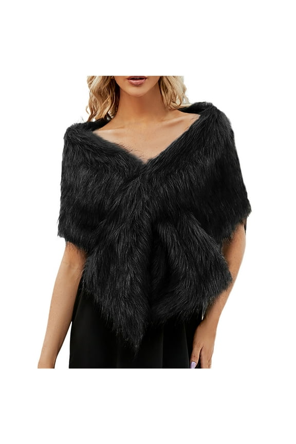 Faux Fur Shawls and Wraps for Women, Ultra-Soft Warm Winter Shrug, Plush Cloak Cape for Bridal Wedding Party Gift