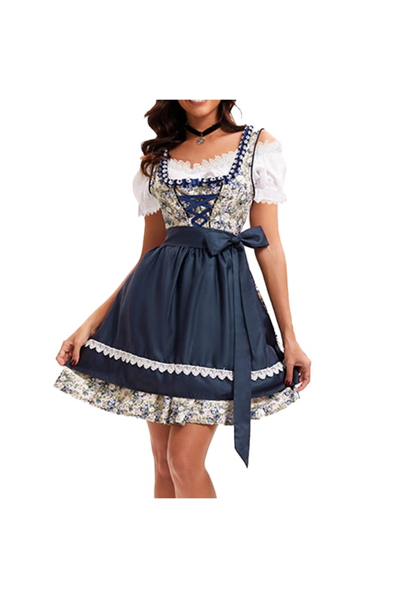 Women's Dirndl Dress Square Neck Short Sleeve A-Line Mini Dress for Oktoberfest Party Festival Celebration