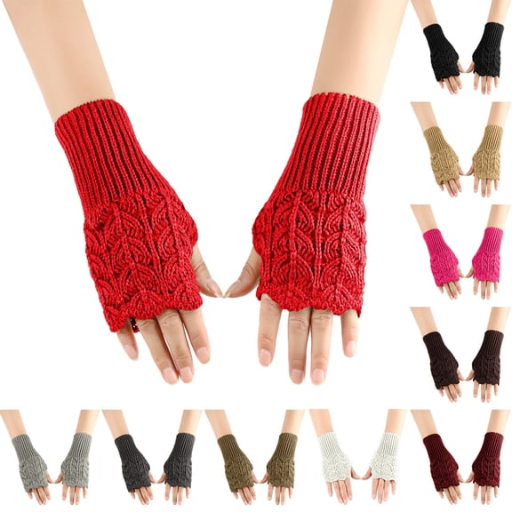 Lovzfmll Fingerless Knit Gloves for Women, Heart Pattern Arm Warmers, Unisex Open Finger, Wrist Warmers for Cold Weather, Red