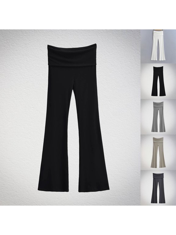 Flare Pants for Women, High Waist Double Layer Stretch, Casual Slim Full Length Pants Dark Gray, M