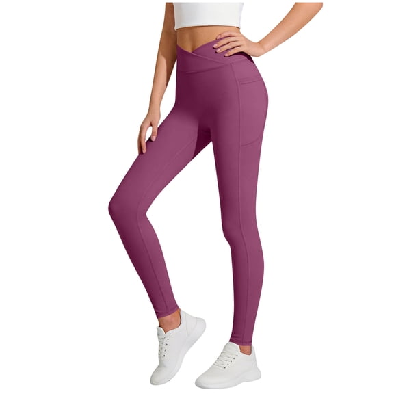 Lovzfmll Girl's Cross-Waist Ankle Yoga Pants, Solid Color Slim Fit Leggings with Pockets, Elastic Band Versatile Base Layer for Kids 7-8 Years