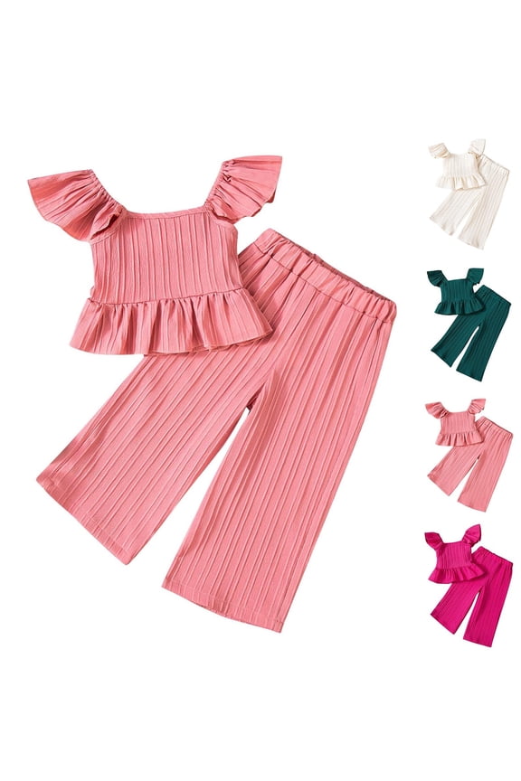 Girl's Flutter Sleeve Pants Set, Sleeveless Ruffle Top & Wide Leg Pants, Summer Casual Outfits for Infant 1-2 Years