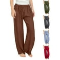 thumbnail image 1 of Lovzfmll Girl's Linen Wide Leg Pants, Casual Full-Length Trousers with Pockets, Breathable Comfortable Wear for Kids 4-5 Years, 1 of 9
