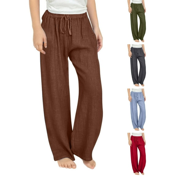 Lovzfmll Girl's Linen Wide Leg Pants, Casual Full-Length Trousers with Pockets, Breathable Comfortable Wear for Kids 4-5 Years