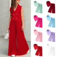 thumbnail image 1 of Lovzfmll Girl's Summer Blazer Set, Sleeveless Solid Color Top & Pleated Wide Leg Pants, Streetwear Outfits for Toddler 2-3 Years, 1 of 9