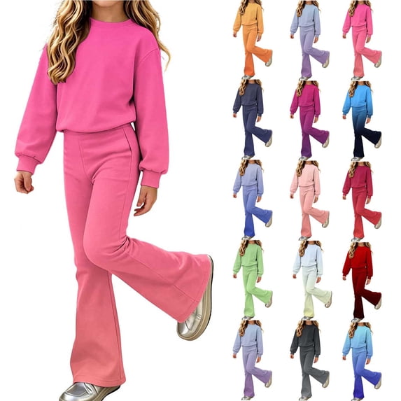 Lovzfmll Girls' 2-Piece Set, Gradient Crew Neck Top & Flare Pants ...