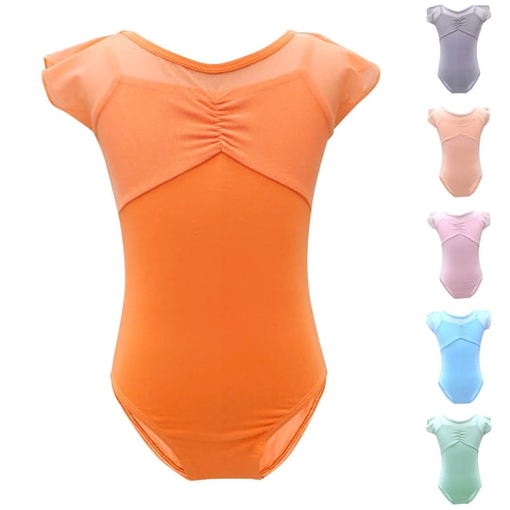 Lovzfmll Girls' Ballet Dance Leotard, Solid Color Short Sleeve Mesh Unitard for Performance, Active Fit Crew Neck for Toddler 2-3 Years