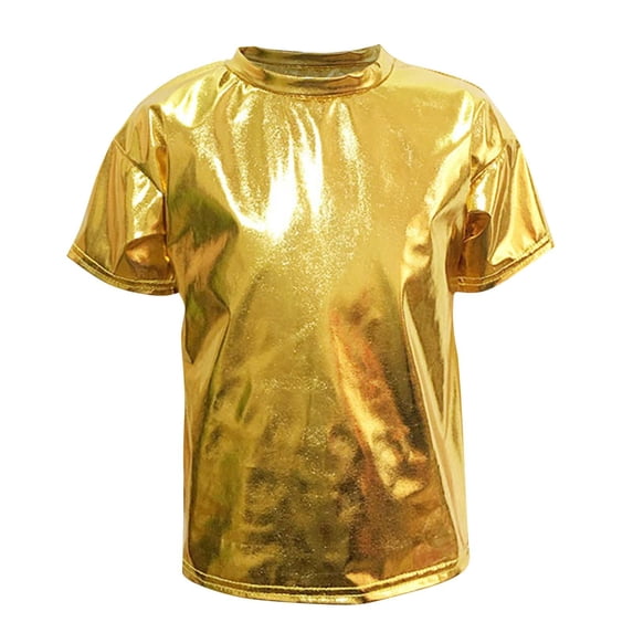 Lovzfmll Girls' Glitter Short Sleeve Tee, Solid Color Performance Top for Recital, Loose Fit Crew Neck Blouse for Toddler 3-4 Years