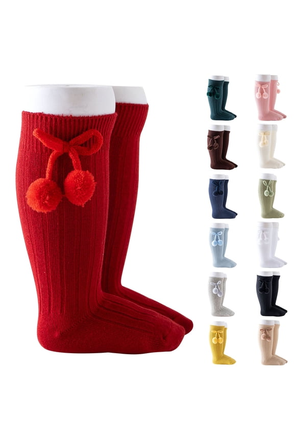 Girls' Knee-High Socks, British Style Knit Pattern Long Socks, Baby Toddler Loose Mouth Socks Navy, 2-3 Years