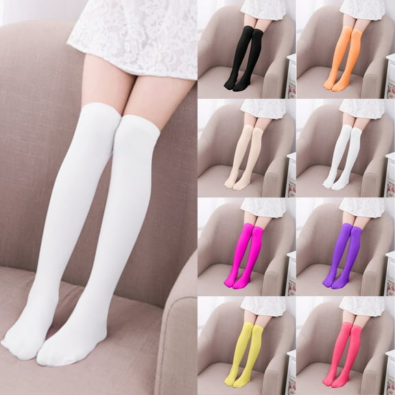 Lovzfmll Girls Knee High Socks, Solid Color Velvet Soft Over The Knee Long Socks Plush Warm Winter Dress Socks for Kids Teens 7-20 Years