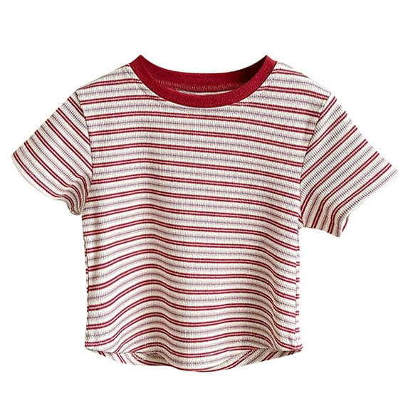 Lovzfmll Girls' Retro Stripe Short Sleeve Tee, Color Block Vintage Style Top, Summer Casual Play Shirt for Toddler 1-2 Years