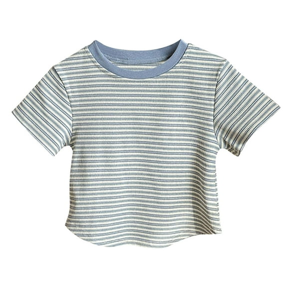 Lovzfmll Girls' Retro Stripe Short Sleeve Tee, Color Block Vintage Style Top, Summer Casual Play Shirt for Toddler 2-3 Years