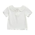 thumbnail image 1 of Lovzfmll Girls' Ruffled Button Front Blouse, Solid Color Short Sleeve Casual Top, Pretty Playtime Shirt for Toddler 3-4 Years, 1 of 5